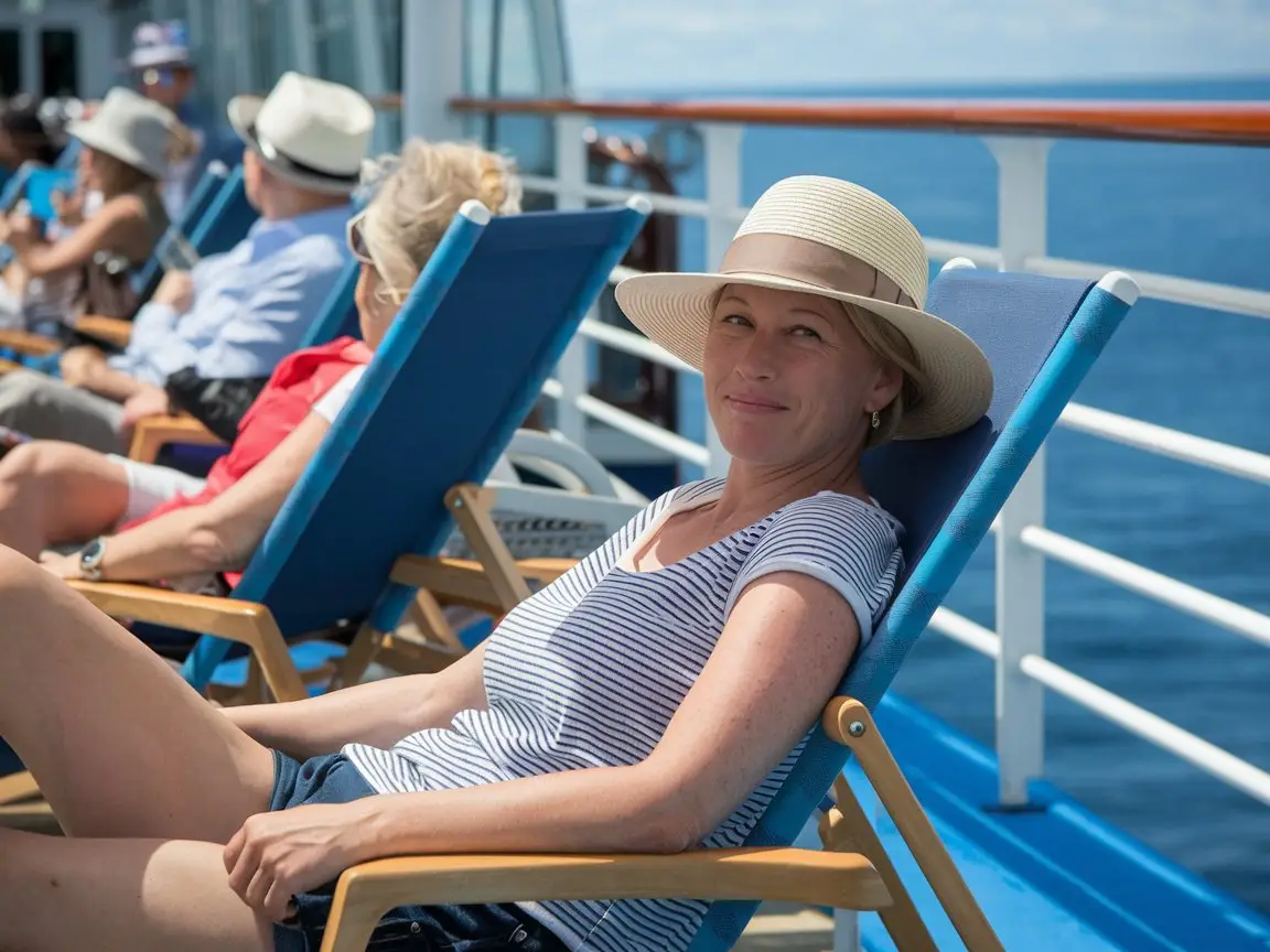 Lady on a singles cruise on a deck chair