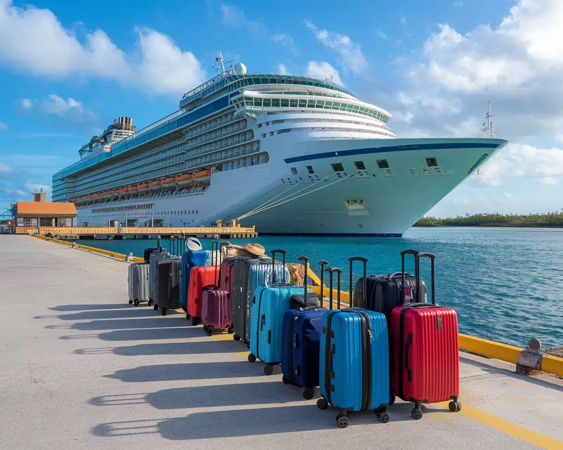 Luggage waiting to go on a cruise ship at Cruise Port of Nassau, Bahamas