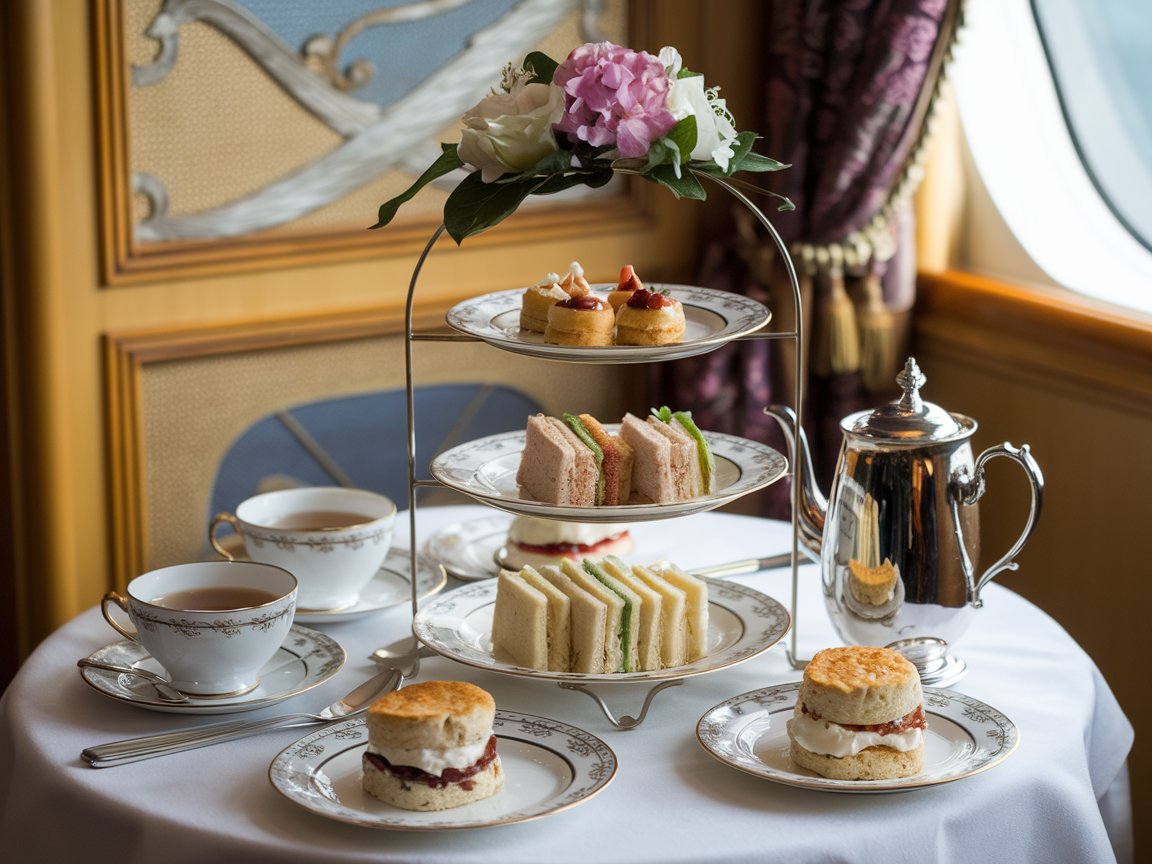 Luxurious afternoon tea on a cruise ship