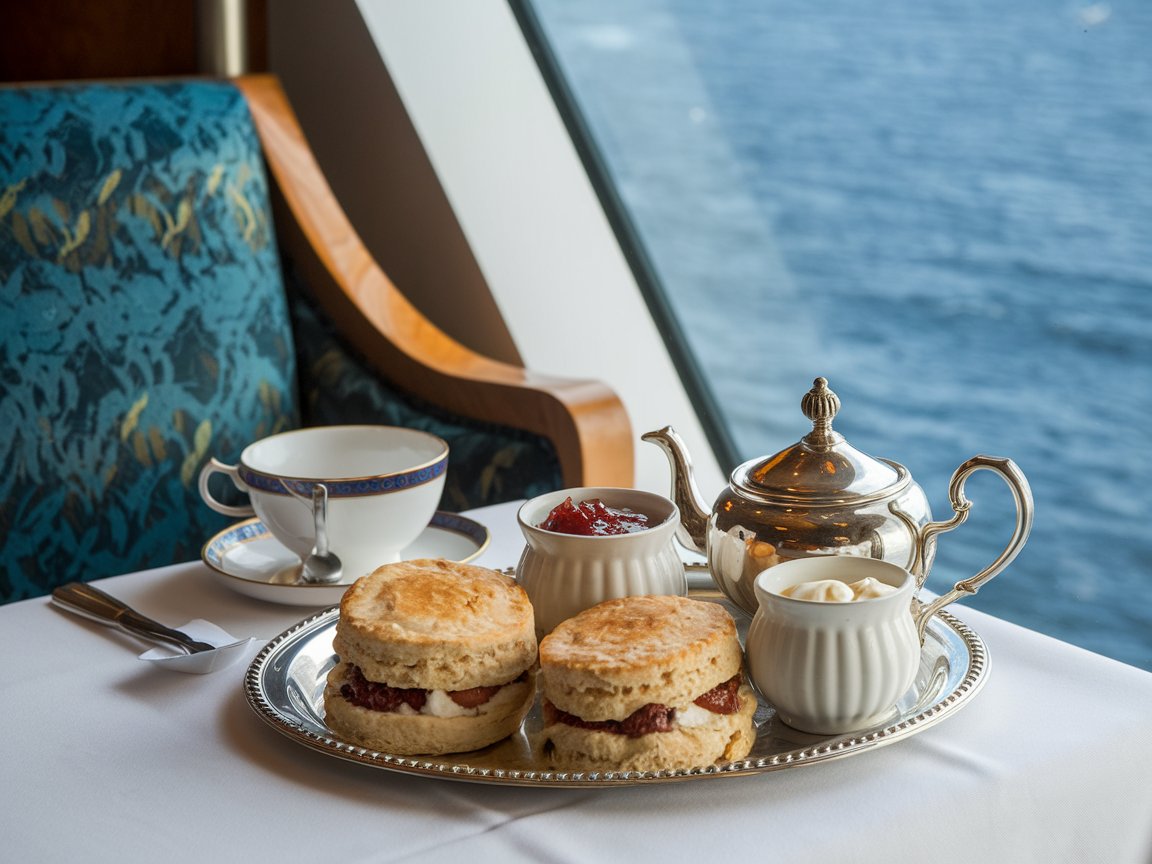 Scones with cream and jam at afternoon tea on a cruise ship