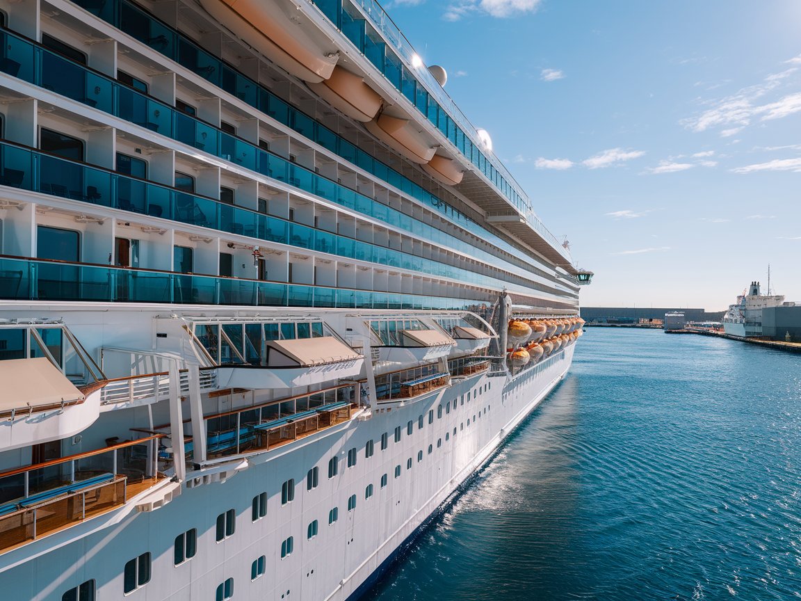 The side of a cruise ship with lots of balcony cabins