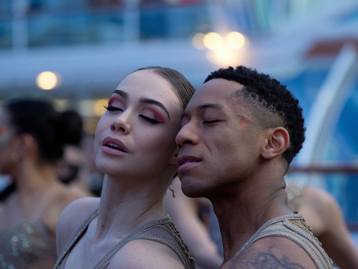 Two dancers performing on a cruise ship