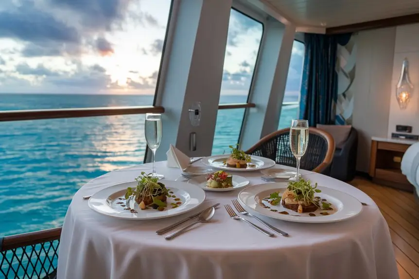 Gluten free meals on a table in the restaurant on a cruise ship