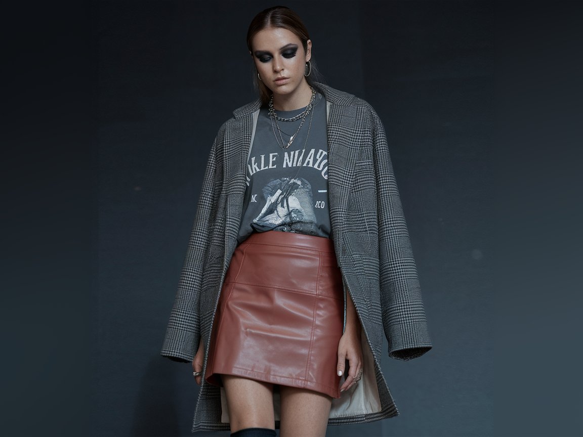 Rock a leather mini skirt with a tucked-in graphic tee, paired with ankle boots. Add a touch of edge with layered necklaces and a smoky eye. Perfect for letting loose and singing your heart out.