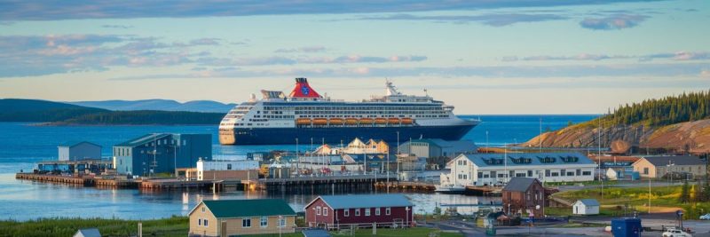 Gjoa Haven, King William Island, Canada Cruise port with cruise ship on the background