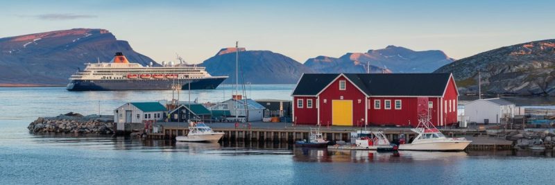 Passenger Port of Call to Sisimiut, Greenland with Cruise Ship on the background