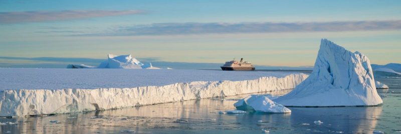 Polar expedition cruise ship following the Northwest Passage