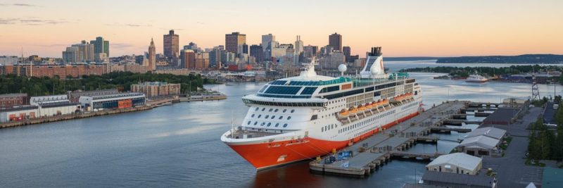 Quebec City, Canada Cruise port with cruise ship on the background