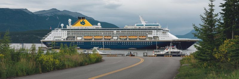 Sitka, Alaska cruise port with cruise ship on the background