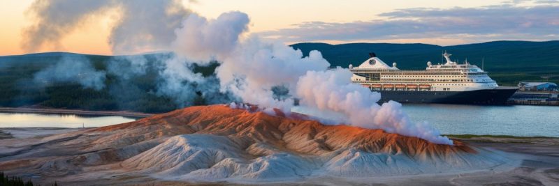 Smoking Hills, Cape Bathurst, Northwest Territories, Canada Cruise port with cruise ship on the background