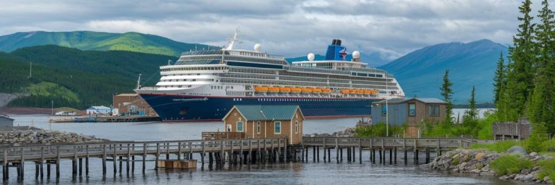 Wrangell, Alaska cruise port with cruise ship on the background