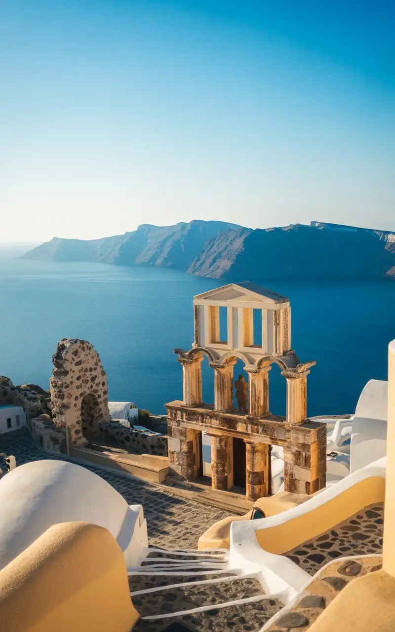 Ancient Thera Ruins in Santorini in the morining