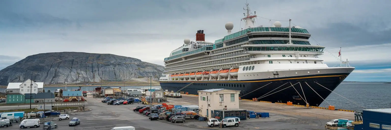 Baffin Island, Canada Cruise port with cruise ship on the background