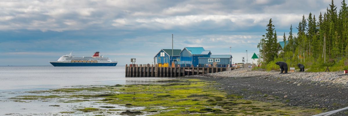 Bear Islands, Russia Cruise port with cruise ship on the background