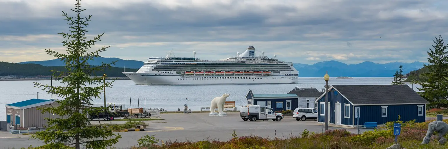 Cambridge Bay, Victoria Island, Canada Cruise port with cruise ship on the background