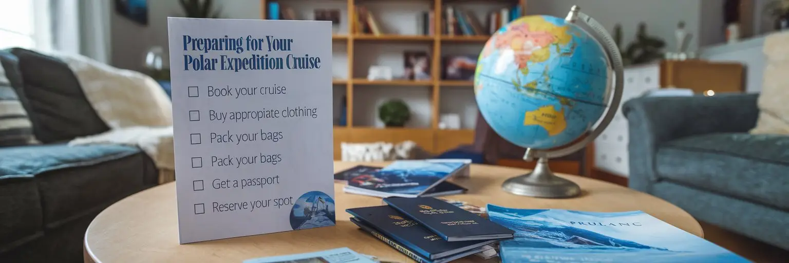 Check list on a coffee table with preparing for your expedition cruise