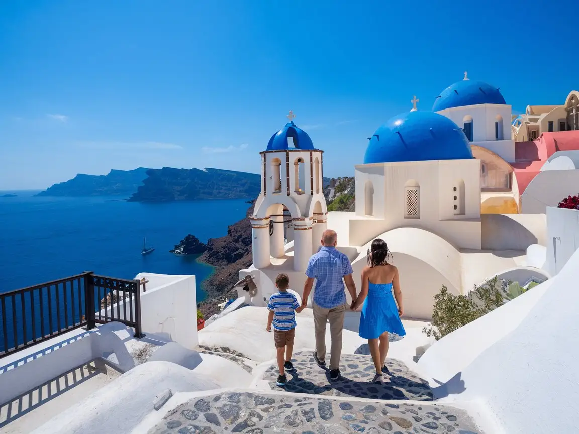 Close up 18th-century monastery sits at Santorini's highest point offering unmatched 360-degree photo opportunities