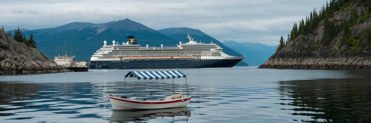 Dutch Harbor, Alaska cruise port with cruise ship on the background