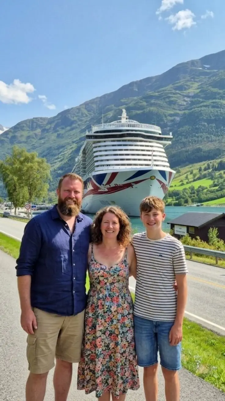 Family in Olden, Norway Cruise Port