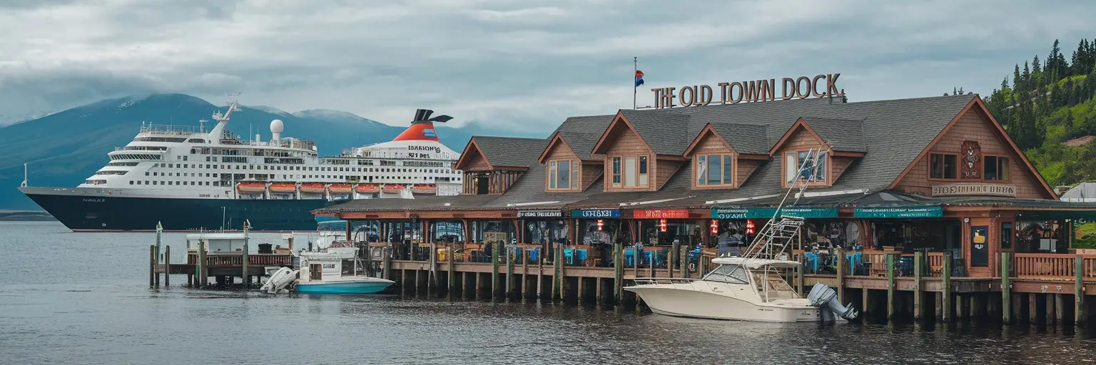 Homer, Alaska cruise port with cruise ship on the background