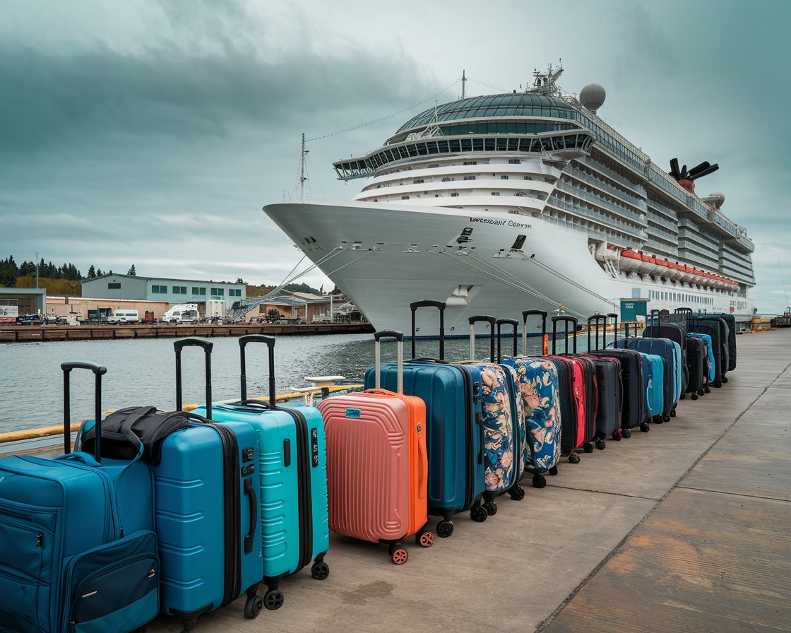 Luggage waiting to go on a cruise ship in Resolute Bay