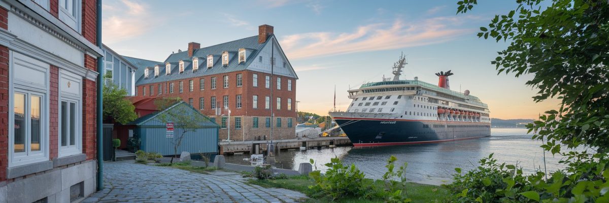 Madeleine, Quebec, Canada cruise port with cruise ship on the background