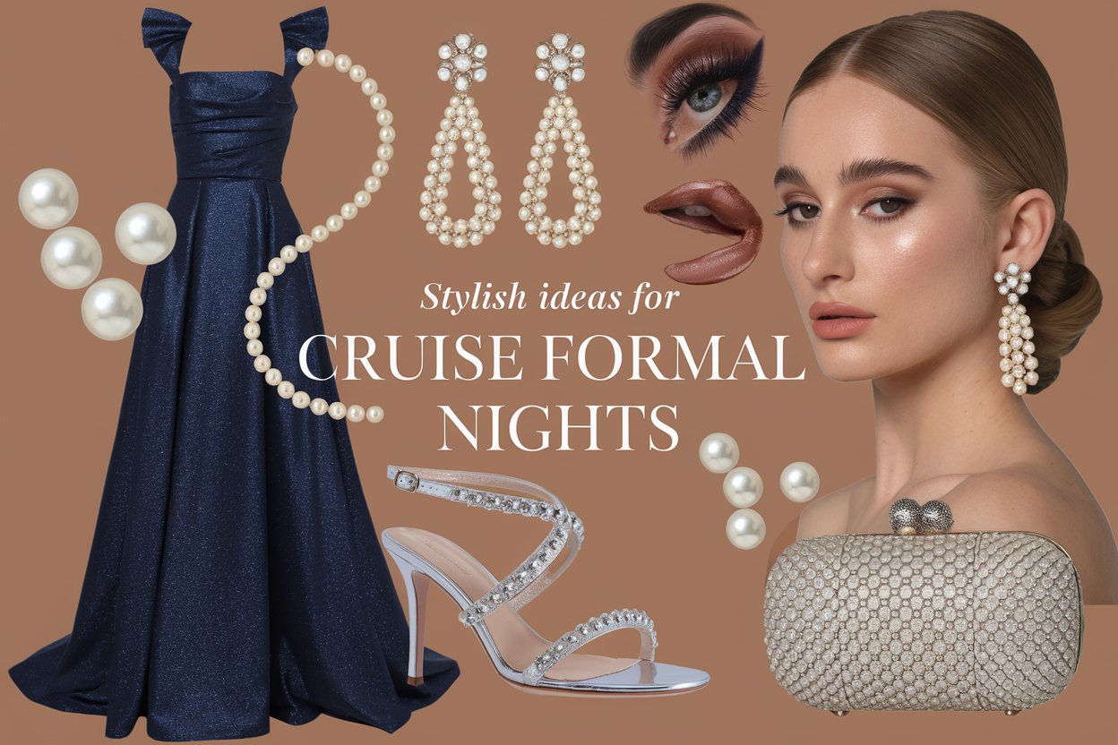 Mood board for a womens formal night on a cruise