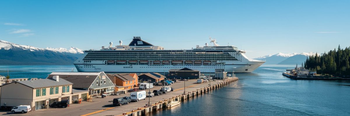 Nome, Alaska cruise port with cruise ship on the background