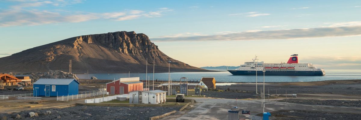 Novaya Zemlya, Russia Cruise port with cruise ship on the background