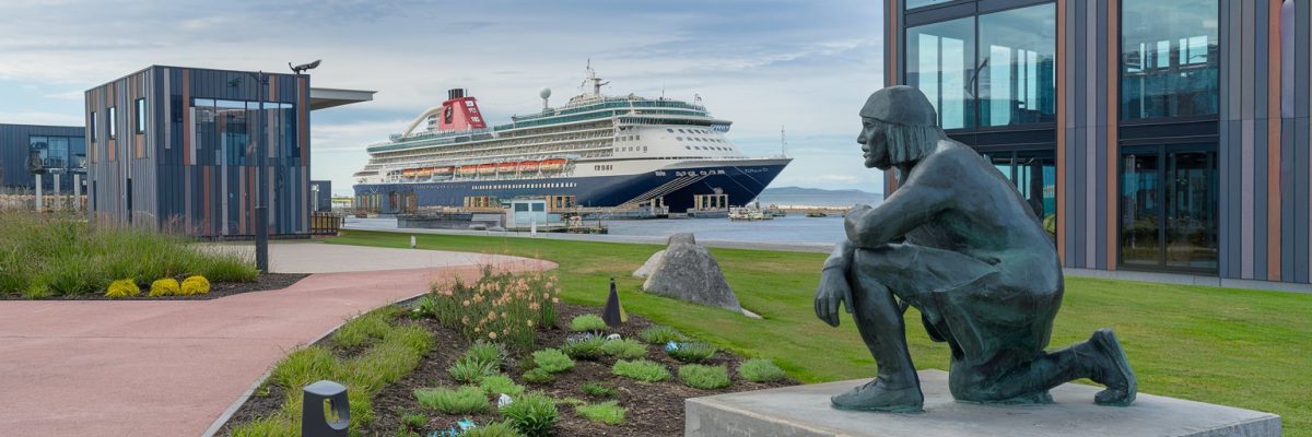 Nuuk, Greenland modern cruise port facilities with cruise ship on the background