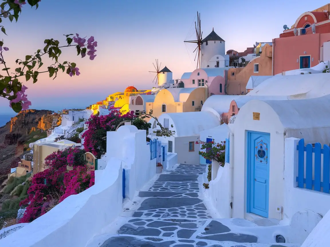 Oia's Marble Streets and Windmills in Santorini