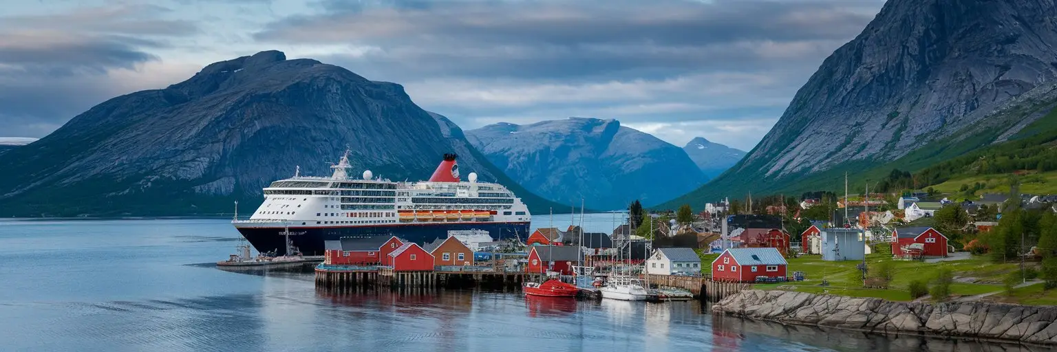 Olden, Norway cruise port with cruise ship on the background