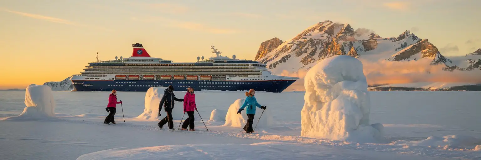 Polar Cruise showing Snow Activities with cruise ship background