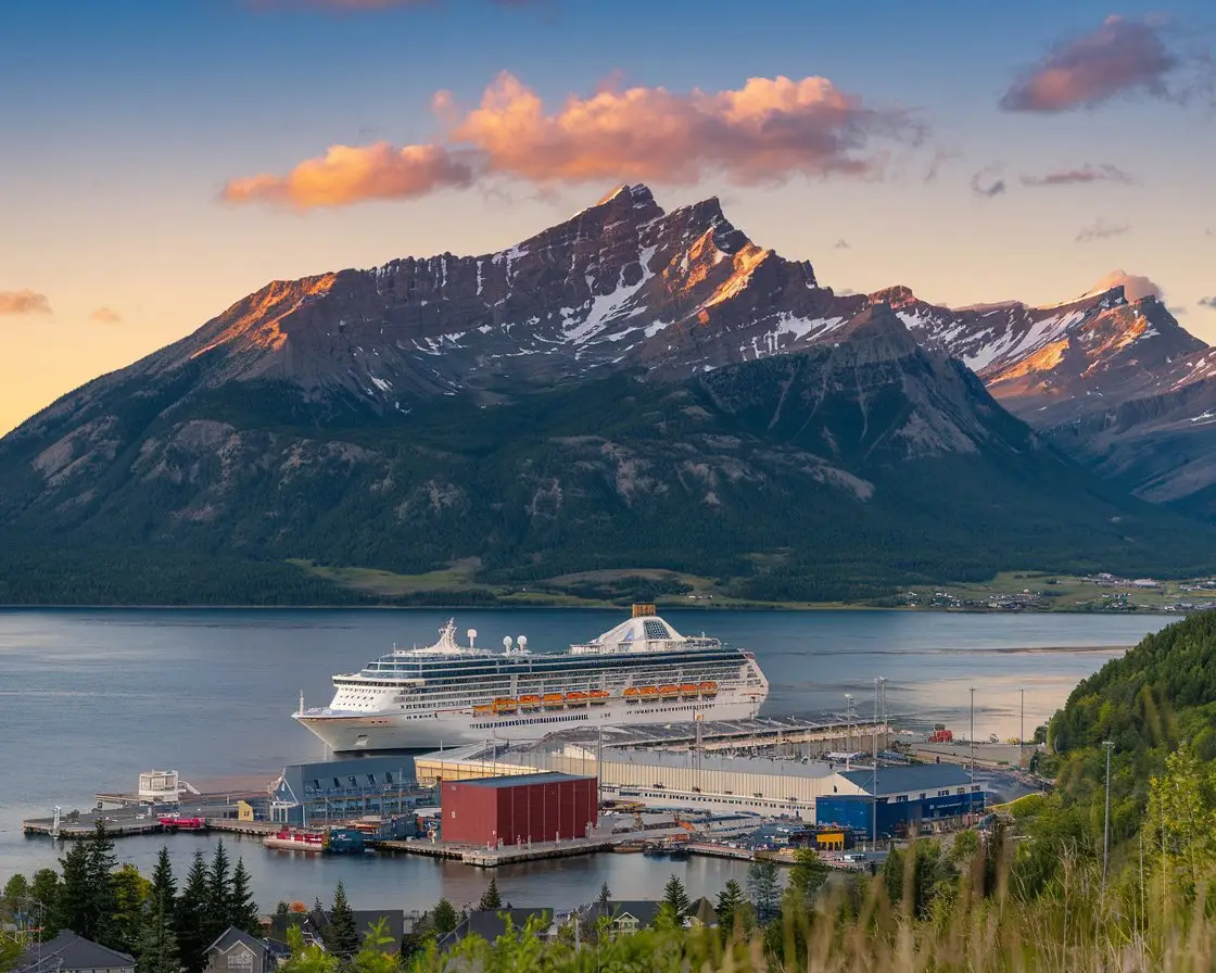 Resolute Bay port terminal with cruise ship