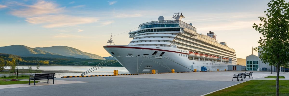 Saguenay, Quebec, Canada cruise port with cruise ship on the background