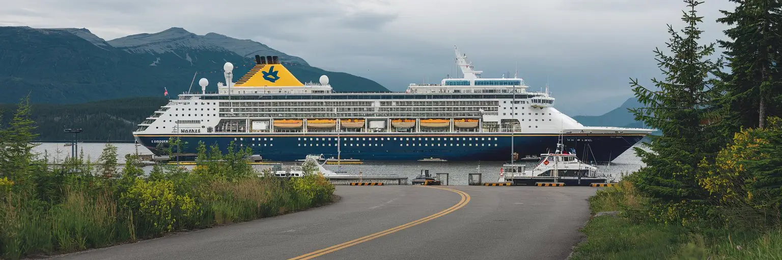 Sitka, Alaska cruise port with cruise ship on the background