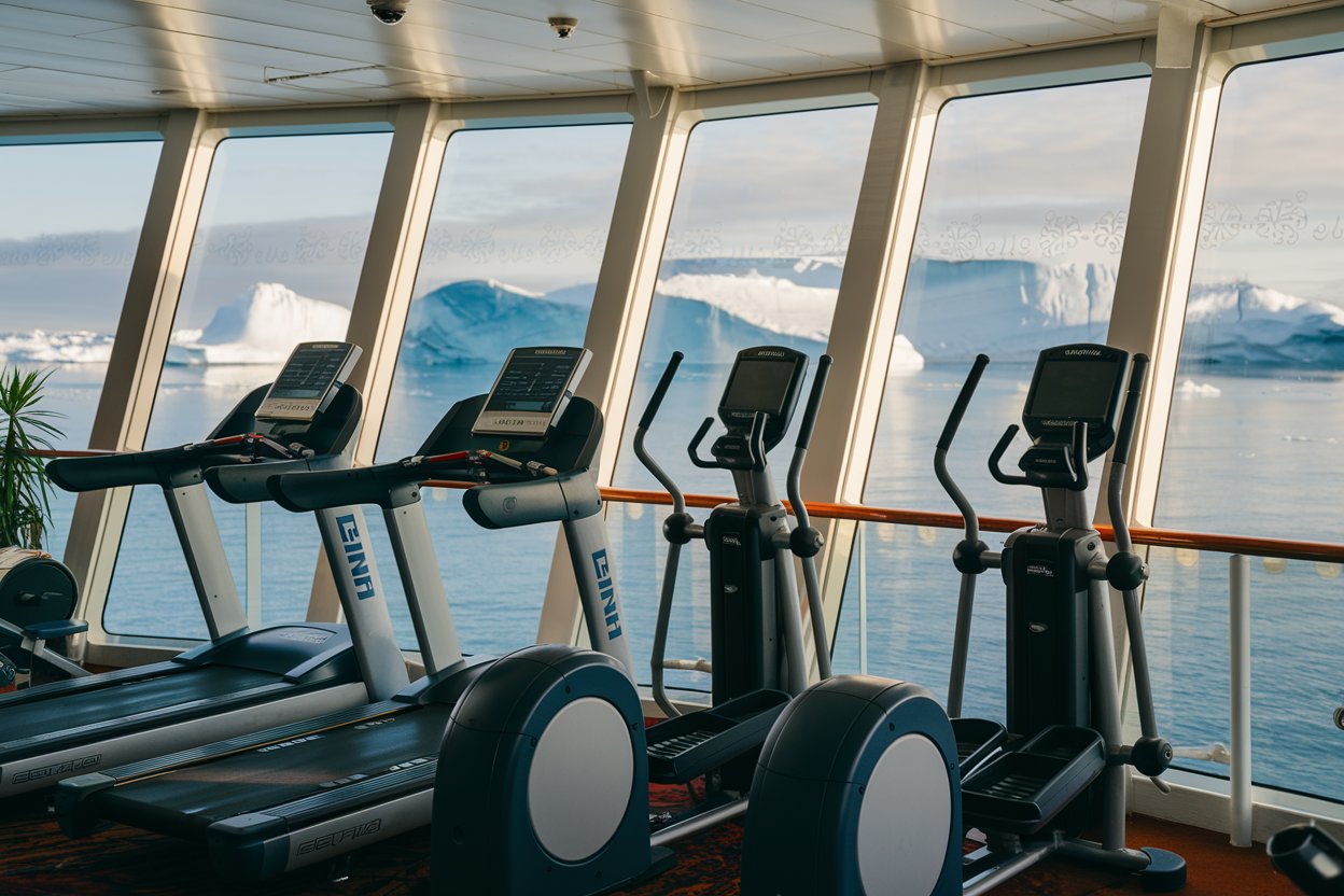 Small gym onboard a polar expedition cruise ship