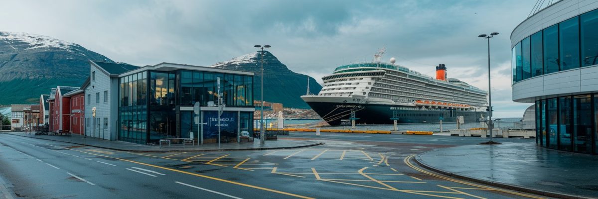 Tromsø, Norway cruise port with cruise ship on the background