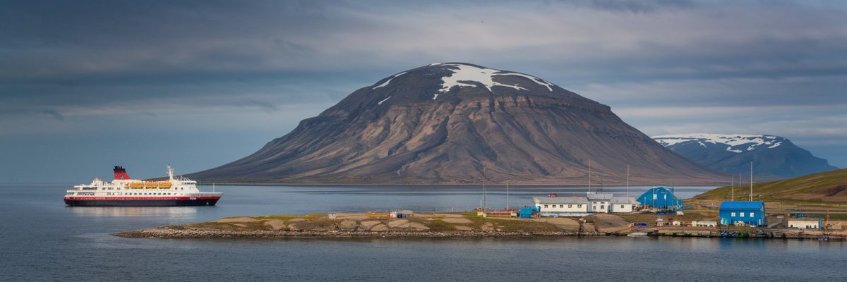 Wrangel Island, Russia Cruise port with cruise ship on the background