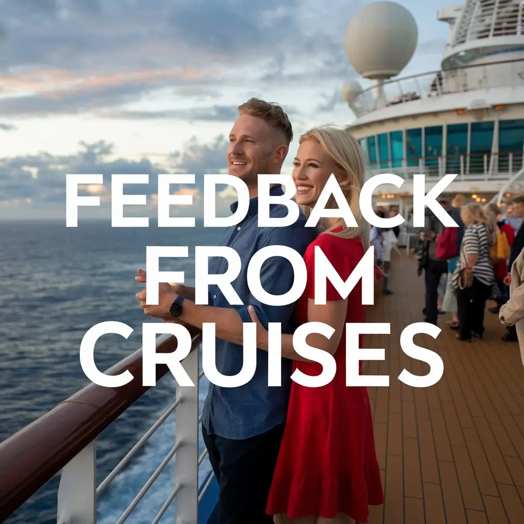 Couple of a cruise ship with text overlay Feedback from cruises