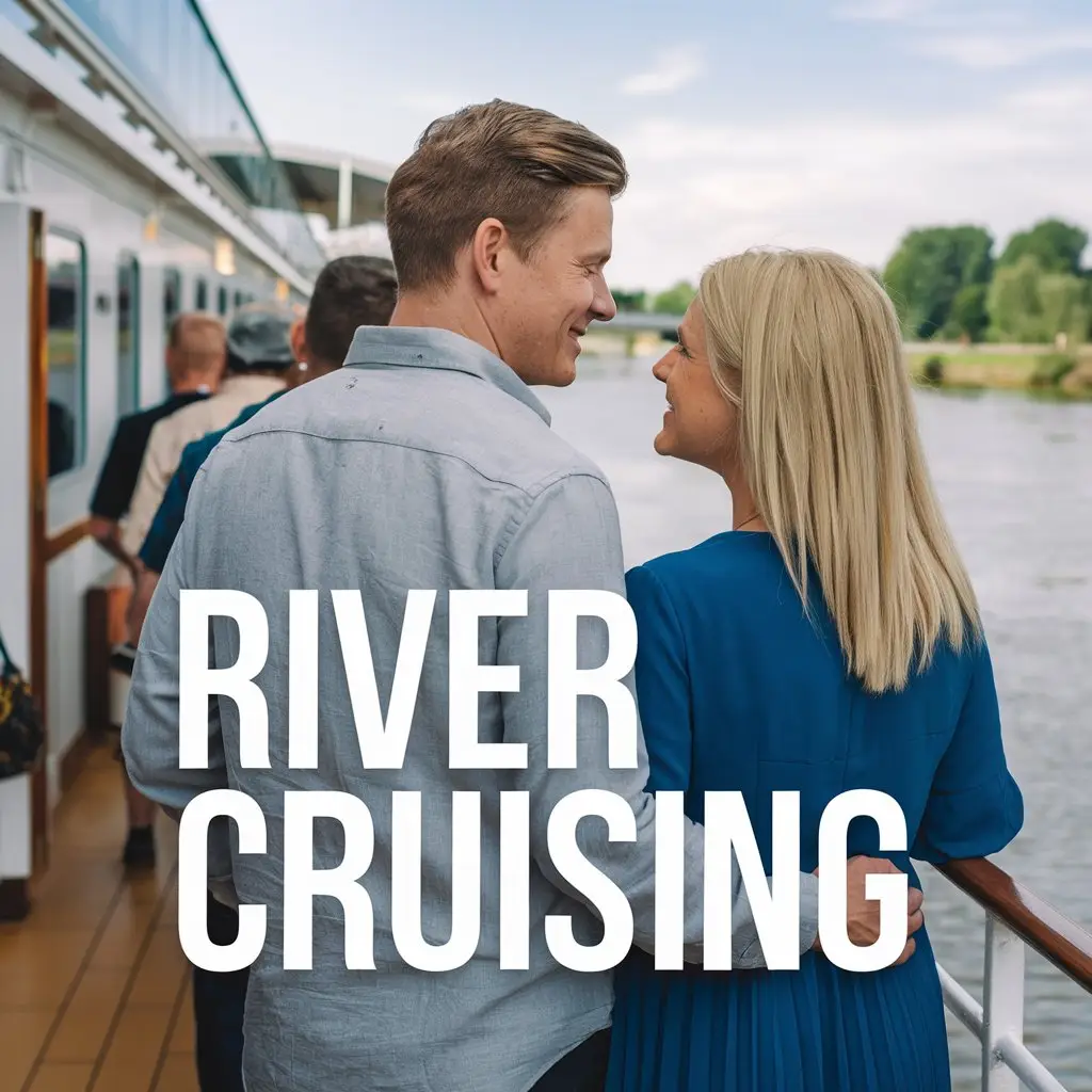 Couple standing on the deck of a river cruise ship in Europe