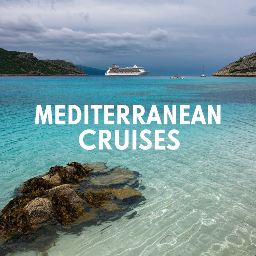 Crystal clear water in the Mediterranean with a cruise ship in the background