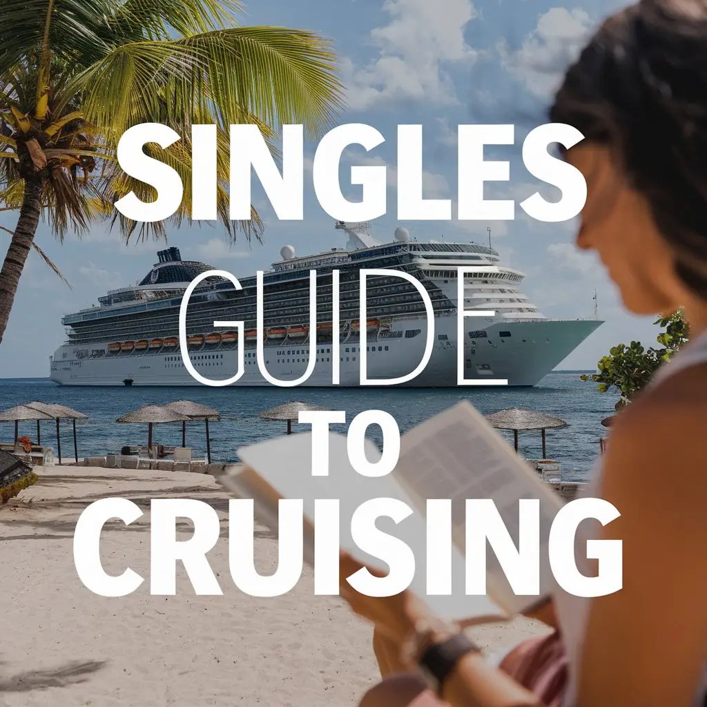 Single lady reading a book with a cruise ship in the background