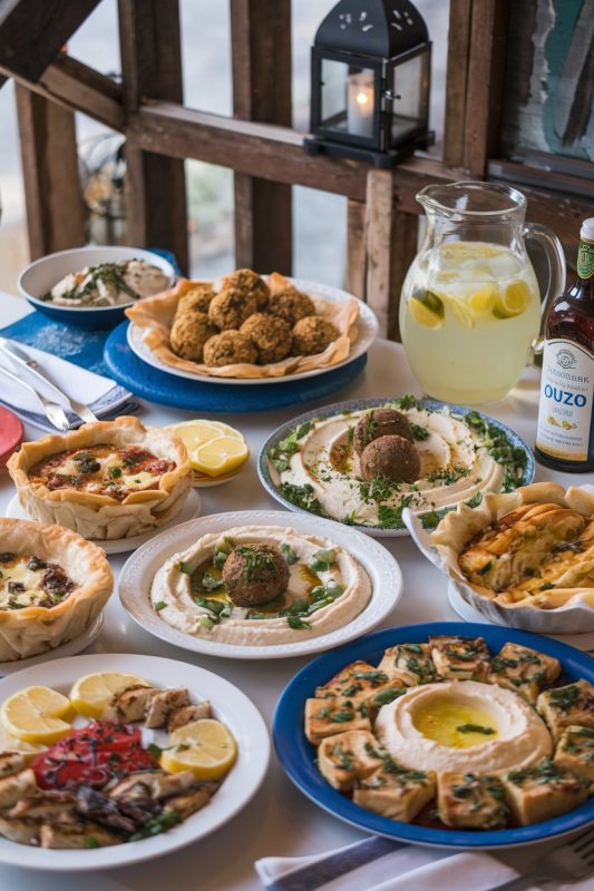 Table filled with various authentic Mediterranean dishes