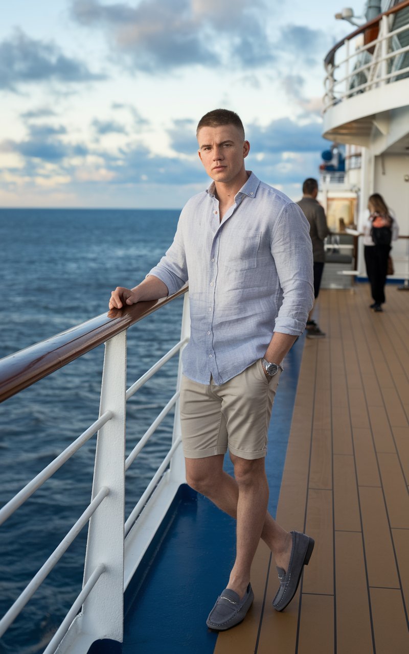 Young man on a Caribbean cruise in a stylish outfit