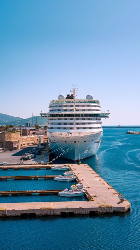 Mediterranean Cruise Port with a cruise ship on a beautiful angle