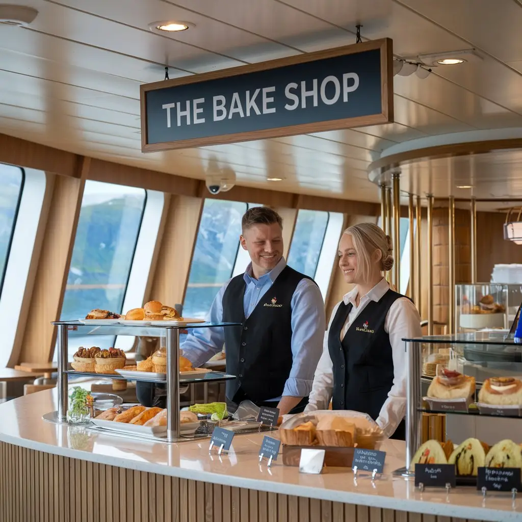 Staff in a casual restaurant on Hurtigruten cruise ship