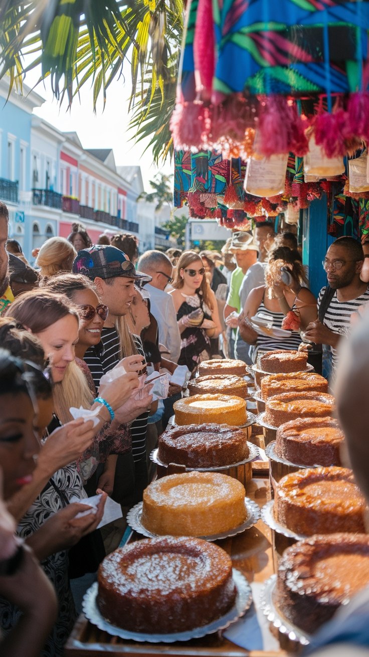 Colorful array of rum cake samples on display at Bahamas Rum Cake Factory in Nassau