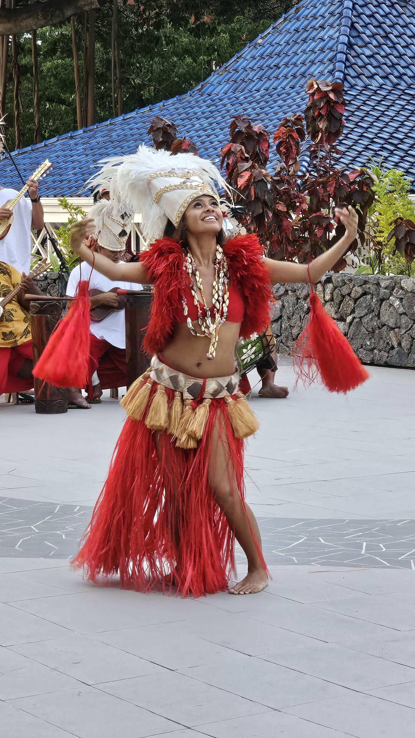 Local dancer in front of the cruise termainal entrance in Papeete