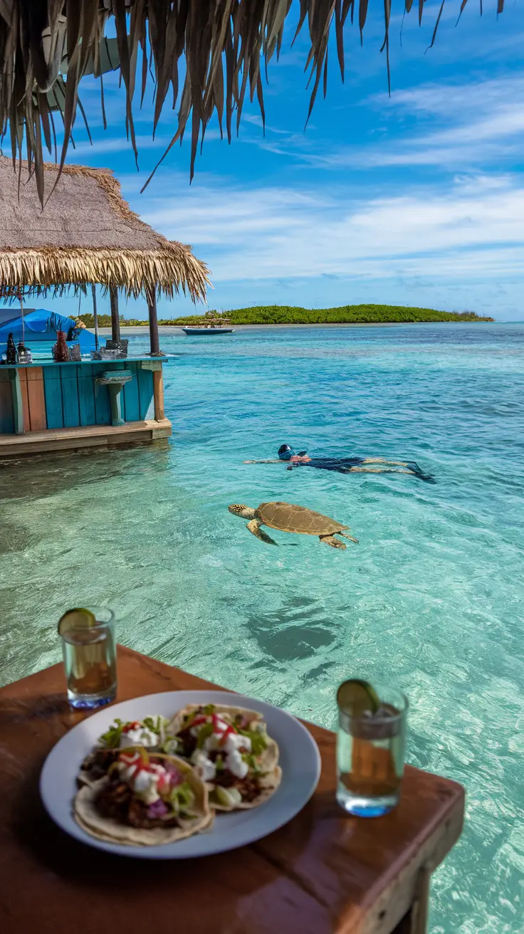 SkyReef blends a local vibe with free snorkeling, tequila tastings, and laid-back charm—plus encounters with marine life like Pepito the turtle. It's pay-as-you-go and super casual, perfect for cruisers looking for a chill day.